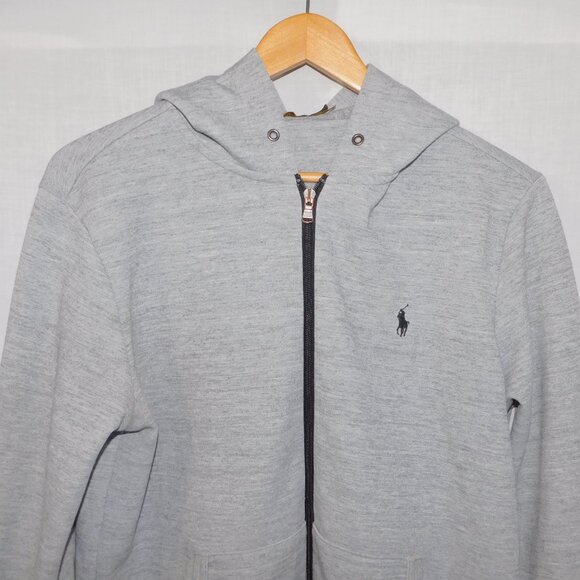 Polo Ralph Lauren Mens M Light Gray Black Pony Double Knit Full Zip Hoodie *READ - Picture 2 of 9